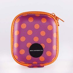 Rocio Peralta - Étui Universel pour Accesoires - Motifs Pois Oranges et Violets - Doublure Intérieure en Mousse - Fermeture ZIP - Housse pour Airpods, clés USB ou Chargeurs - 8x9x4,4cm