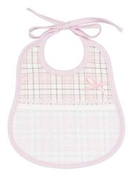 FILET - Oval Bib with Pocket in Aida Fabric to be Embroidered, Made of Cotton Pique with Scottish Print, Ideal Product for Newborn Babies, 100% Made in Italy, Size 24x20 cm, Colour Pink