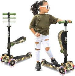 Hurtle Trottinette Enfant, Trottinette 3 Roues, Patinette Enfant Pliable avec Hauteur Ajustable, Plateau Antidérapant, LED Roues Lumineuses, Trottinette pour Fille/Garçon de 2 à 12 Ans