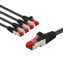 goobay 65976 CAT6 nätverkskabel i en uppsättning med 5/patchkabel skärmad S/FTP/CU Ethernet-kabel, PiMF, LSZH/Cat 6 kabel med 10 Gbits/svart/5 x 3 m
