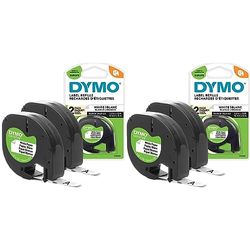 DYMO LetraTag Ruban Papier Authentique | 1,2 cm x 4 m | Noir sur Blanc | Pour étiqueteuse DYMO LetraTag | 2 étiquettes (Lot de 2)