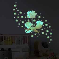 Luminous fosforescerande klistermärke - räv i stjärnorna + 60 stjärnor - väggklistermärke för tak för barn fluorescerande - 30 x 30 cm