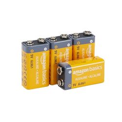 Amazon Basics 4 stuks 9V alkalinebatterijen, 9V/6LR61, 5 jaar houdbaar - voor rook- en koolmonoxidemelders, elektronica en audio