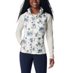 Columbia Powder Pass Vest, Calentador de cuerpo de chaleco acolchado kvinnor, Sea Salt Tiger Lilies Print,