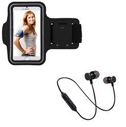Sportset voor Samsung Galaxy J6+ Smartphone (Bluetooth koptelefoon + manchetten) lopen T6 (zwart)