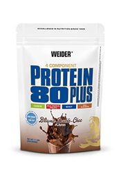 Weider Protein 80 Plus protéine en poudre, Brownie Double Chocolat, faible teneur en glucides, mélange de lactosérum de caséine multi-composants pour shakes protéinés, 500 g