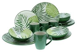 CreaTable, servizio di piatti in gres porcellanato Tropicana Green 16 pezzi