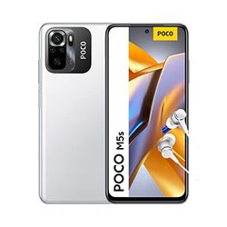 Xiaomi POCO M5s Smartphone + Headphone, 4+64GB, 6.43” FHD+ AMOLED DotDisplay, MediaTek Helio G95, 64MP AI Quad-Camera, 5000mAh, NFC, White