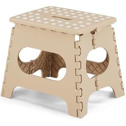 VECELO - Taburete Plegable Plegable, 28 cm, Antideslizante, con asa para niños y Adultos, Ligero y portátil, para Cocina, baño, Camping, Caqui