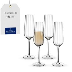 Villeroy & Boch - Rose Garden flûte à champagne, ensemble de 4 pièces, 120 ml, cristallin