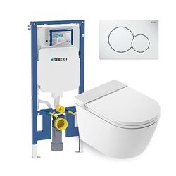 Mizubath - Set WC sospeso intelligente Rada display LED bianco - Pulizia ad acqua e asciugatura ad aria | Telaio da incasso Geberit Duofix 8 cm Profondità | Piastra doppia scarica Sigma 01 bianco