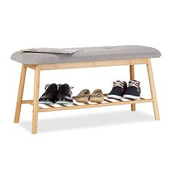 Relaxdays Banco de sapato moderno, bambu, cinzento-bege, 44 x 90 x 34 cm