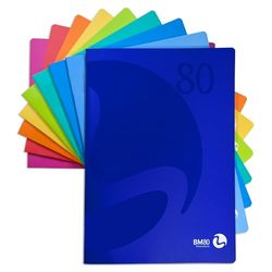 BM BeMore Color 80 0110588 Lot de 12 cahiers A4 lignés 5 mm pour 1 et 2 élémentaires Papier 80 g/m² Couleurs assorties