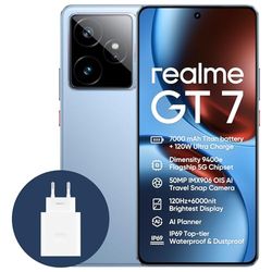 realme GT7 5G Smartphone,12+256GB, Batería de 7000 mAh,Carga de 120W,Procesador Dimensity 9400e,IMX906 50MP Cámara,AI Planner,Pantalla Pro-Esports de 6000 nits120Hz,IP69,Azul,Exclusivo de Amazon