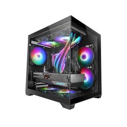 MARS GAMING MC-VIEW2, MicroATX Gaming Behuizing, Dubbel Frameloos Gehard Glas, 1x 120mm FRGB Achterventilator, Ondersteuning voor Vloeistofkoeling tot 240mm, Dubbelkamerstructuur, Zwart