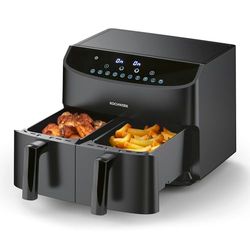 Rachs KOCHWERK - Friggitrice ad aria calda a doppia camera, 7 l, in acciaio inox digitale con touch screen, 10 programmi e 2 camere da 3,5 l, per friggere cibi senza olio, a basso contenuto di grassi,