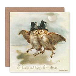 Wee Blue Coo CARD MERRY CHRISTMAS XMAS FRIENDLY ENGLISH OWL GENTS GIFT