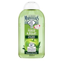 Le Petit Marseillais | Shampooing Gel Force & Éclat Pomme & Feuilles d'Olivier Bio (flacon de 250 ml) – Soin pour cheveux normaux tonifiant et revitalisant – 98 % d'ingrédients d'origine naturelle