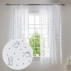 SEEKRIGHT Lindas Cortinas Transparentes de Dinosaurio, Plateadas para Dormitorio, Cortinas de Dinosaurio y Estrella de Dinosaurio, para habitación de niños de 84 Pulgadas de Largo, Juego de 2 Paneles