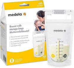 Medela Set of 180 ml Breast Milk Storage Bags - Pack of 50 BPA-free breast milk collection pouches with double zip, quick freeze and thaw