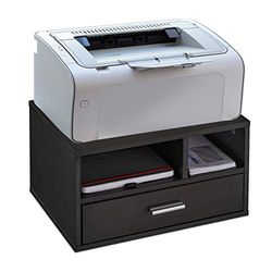 Relaxdays Soporte Impresora para Escritorio, Estante Mesa con Cajón, Organizador 3 Compartimentos, 22x40x30 cm, Negro, Hierro Fundido, 1 Unidad