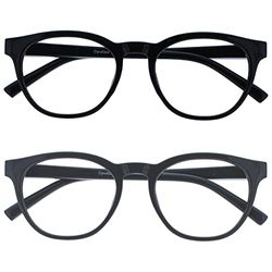 OPULIZE Blu Gafas de Lectura con Bloqueo de Luz Azul Pack de 2 Montura Redonda Negra Gris Bisagras de Muelle Mejoran el Sueño Ordenador Gaming Antirreflejante Hombre Mujer BB5-17 +2.50