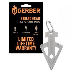 Gerber Multifunctioneel gereedschap en sleutelhanger voor jachtfans, broadhead, met 5 functies voor kleine alledaagse problemen, lengte: 6,5 cm, zilver, 1074045