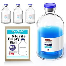 Ks-Tek Sterila tomma flaskor med självläkande injektionsport, med avfällbart aluminiumlock, sterilt paket (100 ml, 4)