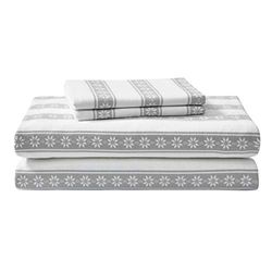 Eddie Bauer - Sábanas Queen, Juego de Ropa de Cama de Franela de algodón, Cepillado para Mayor suavidad, decoración acogedora del hogar (Isla Feria de Copo de Nieve, Queen)