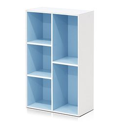 Furinno Luder Prateleira aberta livraria de 5 cubos, branco/azul claro