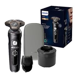 Philips Serie 9000 Prestige Afeitadora Eléctrica Hombre, Maquina de Afeitar Barba, Lift&Cut, Tecnologia SkinIQ, Inalambrica, Recargable, Centro Limpieza, Base Carga, Funda, SP9840/31, Negro Mate