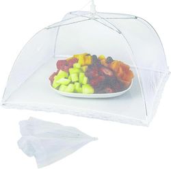 PARENCE.- Cloche Alimentaire Pliable - Anti Mouche - Moustiquaire de Table pour Aliments - Couvercle Nourriture - Taille Universelle - Voyage/Camping/Maison - Blanc