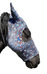 Maschera per Cavallo in Tessuto di Lycra di Alta Qualità con Orecchie Anti mosche Mod. PADDOCK Fantasia STELLE, Taglia PONY