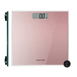 Salter 9037 RGGL3R Rose Gold Glitter Digital Bathroom Scale, Ultra Slim Toughened Glass Platform, Large Easy Read LCD Display & Instant Weight Read Step On Feature, Max Weight 180Kg/ 28st 8lbs