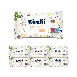 Kindii Chusteczki nawilżane dla niemowląt i dzieci, ekstra miękki aloes, działanie ochronne, nawilżające, regenerujące, delikatny zapach, alantoina, emolliet, aloes, neutralne pH - 720 szt. - 12 x 60