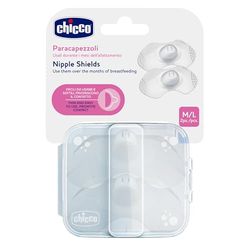Chicco Peitões para amamentação, silicone, protetor de mamilo, cetina anatómica, contacto natural com a pele, laterais, silicone macio e perfilado, tamanho M/L, 2 unidades, branco