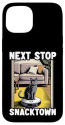 Next Stop Snacktown Cat Robot Vacuum Cleaner Cat Case for iPhone 15