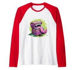 Mimic tesoro caja mazmorra terror Camiseta Manga Raglan