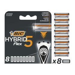 Bic Hybrid 5 Flex Men's Razor Refills with 5 Moveable Nano-Tech Titanium Blades - Box of 8 Cartridges, Black/White