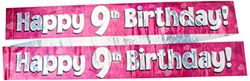 9ft Banner Happy 9th Birthday Pink holographic