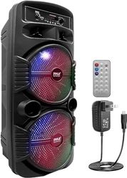 Pyle sistema de altavoces, PA, 600W, Bluetooth, Portatil, Recargable, Interiores, Exteriores, Subwoofer de 8”, Tweeter de 1”, función de grabación, micrófono, luces de fiesta, Radio USB/SD, Negro