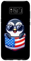 Carcasa para Galaxy S8+ Bandera de pingüino del 4 de julio de Estados Unidos en bolsillo América mamá papá