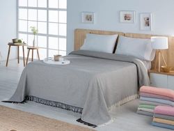 Estoralis Torino | Multifunktionellt överkast med modern design | pläd för säng och soffa | brun | sängöverkast (230 x 260 cm bred) | med fransar