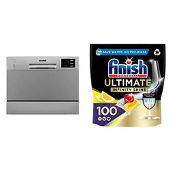 COMFEE' KWH-TD602E-S Freestanding Compact Dishwasher With Finish Ultimate Infinity Shine Dishwasher Tablets, LEMON, 100