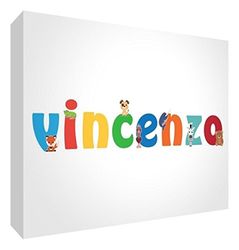 Little Helper LHV-VINCENCE-A6BLK-15IT Panneau décoratif pour nouveau-né/baptême idée cadeau, design personnalisable avec nom de garçon Vincenzo, multicolore, 10,5 x 14,8 x 2 cm