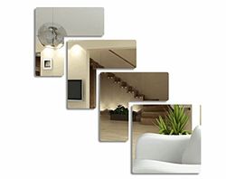 Dekorativ spegel Lustro kwadraty modern designdekoration, 3 mm akrylspegel från EU, vardagsrum, sovrum, hall, okrossbar, gör-det-själv-hemtextilier, silver, tillverkad i EU