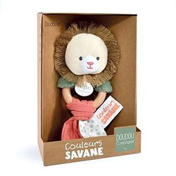 Doudou et Compagnie - Kolory sawanny – grzechotka z drewna lew – beżowa – 15 cm – prezent z okazji narodzin – piękne pudełko prezentowe – DC4067