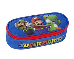 Franco Cosimo Panini Editore Super Mario Official Super Mario Pencil Case for Boys and Girls Oval Ideal for Storing Stationery with Practical Zip 22 x 7 x 9.5 cm, Blue 2, cartoonish