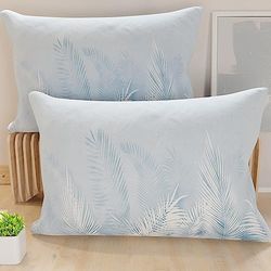 PETTI Artigiani Italiani - Par de Fundas de Almohada 50x70 cm, Pareja de Funda de Cojín Hojas Celeste, 100% Microfibra Hipoalergénica, Paquete de 2, Made in Italy