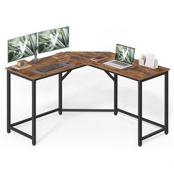 VASAGLE Escritorio de Esquina, Escritorio en Forma de L, 129 x 129 x 76 cm, Ahorra Espacio, Oficina en Casa, Juegos, Marrón Rústico y Negro Tinta LWD124K01